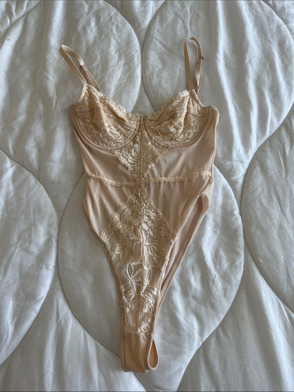Lace & Mesh Beige Bodysuit
